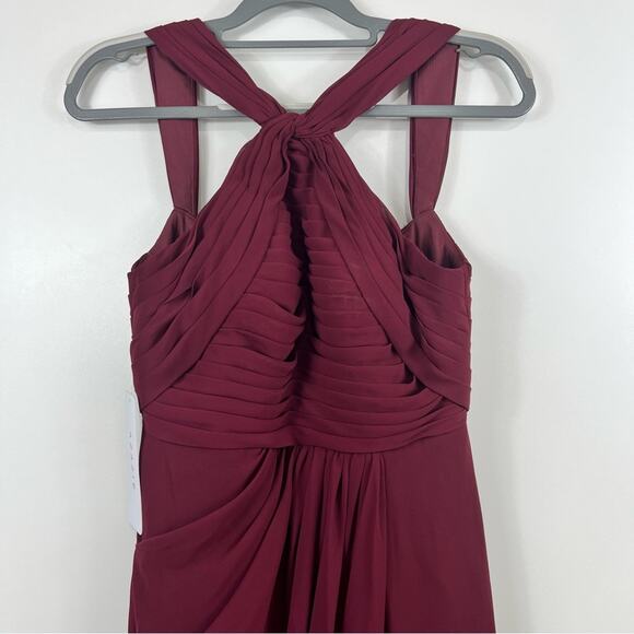 AZAZIE New Mellie Cabernet Pleated Sleeveless Halter Maxi Evening Formal Dress - Picture 3 of 12